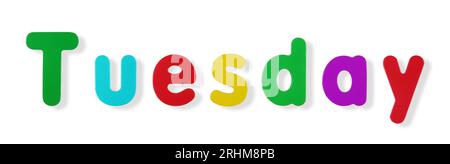 Tuesday word in coloured magnetic letters with clipping path Stock Photo
