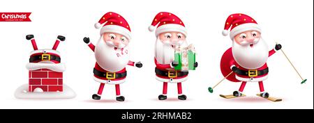 Santa claus christmas character vector set. Christmas santa claus characters in standing, singing and skating cartoon collection. Vector illustration Stock Vector