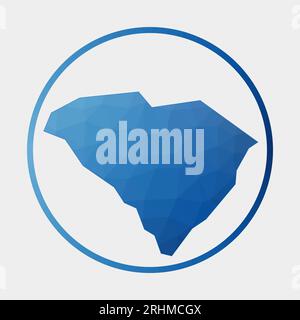 South Carolina icon. Polygonal map of the US state in gradient ring. Round low poly South Carolina sign. Vector illustration. Stock Vector