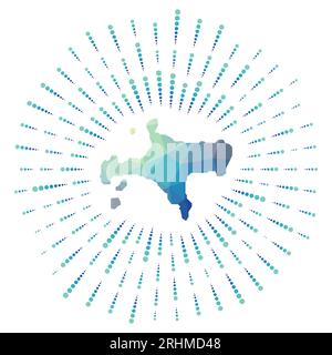 Shape of Ko Mak, polygonal sunburst. Map of the island with colorful star rays. Ko Mak illustration in digital, technology, internet, network style. Stock Vector