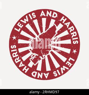 Lewis and Harris stamp. Travel red rubber stamp with the map of island, vector illustration. Can be used as insignia, logotype, label, sticker or badg Stock Vector