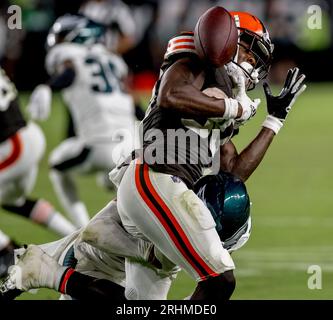 Cleveland Browns running back Hassan Hall (30) carries the ball against the  New York Jets during the first half of the Hall of Fame NFL football  preseason game Thursday, Aug. 3, 2023