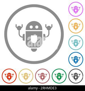 Rolling robot flat color icons in round outlines on white background Stock Vector