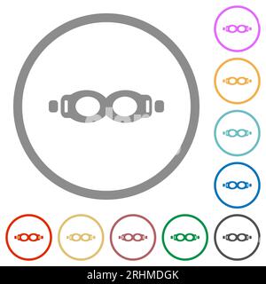 Swimming goggles flat color icons in round outlines on white background Stock Vector