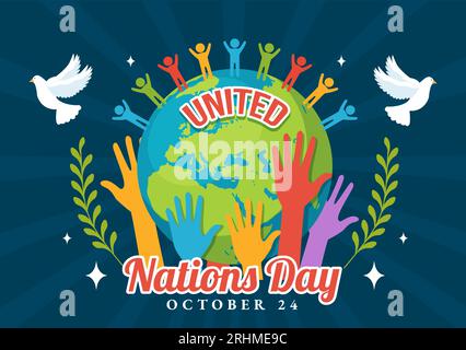 United Nations Day Celebration Vector Illustration on 24 October with People Public Service and Earth Background in Flat Cartoon Template Stock Vector
