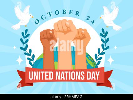 United Nations Day Celebration Vector Illustration on 24 October with People Public Service and Earth Background in Flat Cartoon Template Stock Vector