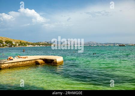 Vacation atmosphere at the gates of the bay of Cala Sant Vicenç and Port de Pollença on the Balearic island of Mallorca - Spain Stock Photo