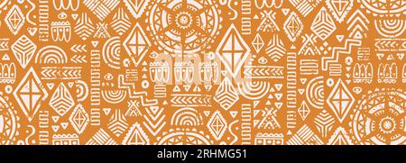 Retro african culture seamless pattern, ancient texture drawing decorative relief adinkra. Fashion textile print vector illustration navajo style. Stock Vector