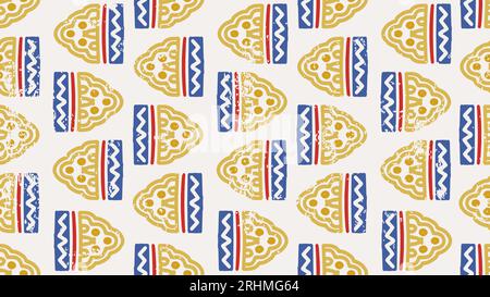 African ikat seamless pattern, Tribal ethnic drawing. Hand drawn grunge texture background. Vector illustration for fashion textile print. Stock Vector