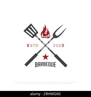 Retro grill barbecue logo design inspirations, Simple fire grill food and restaurant icon vector illustrations template Stock Vector