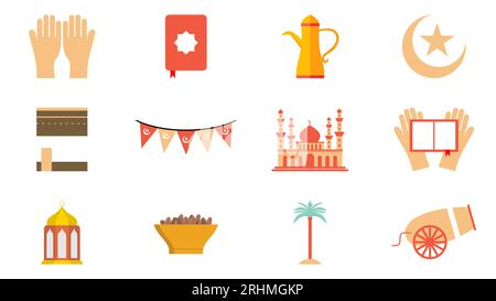 Ramadan kareem islamic ornaments isolated on white background. Stock Vector