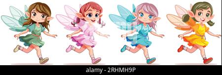 Set of cute fairies cartoon charater illustration Stock Vector