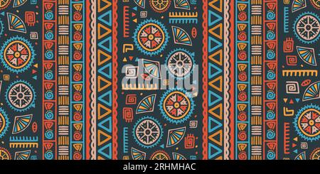 Ethnic stripe seamless pattern. African aztec tribal geometric vector background, colorful boho motif with textured ornament, vector illustration for Stock Vector