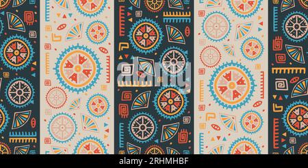 Landscape decorative ethnic style. Seamless pattern Australia culture art, hand drawn tortoise.Aboriginal style abstract. Vector illustration for fash Stock Vector