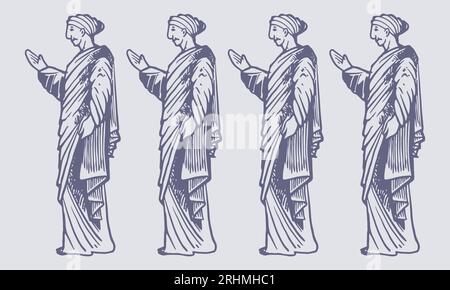 Black and White Chiton Vector Illustration - Hand-Drawn Sketch of Ancient Greek Tunic Stock Vector