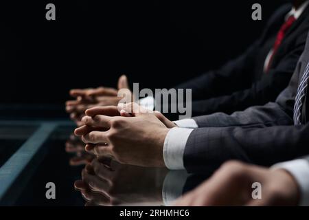 Marketing team in office, working at night on advertising and business strategy. Stock Photo