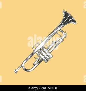 Hand-Drawn Trumpet Instrument Doodle Vector Illustration in Black and White Stock Vector