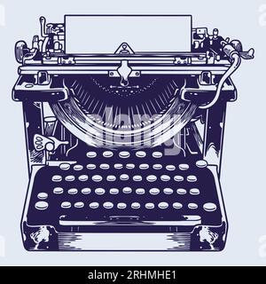 Old Typewriter - Classic Writing Machine with Vintage Charm - Hand Drawing Sketch Stock Vector
