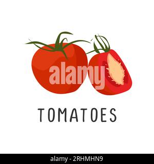 Tomatoes Vector illustration, flat design cartoon of juicy tomato natural product for health and vitamins. Stock Vector