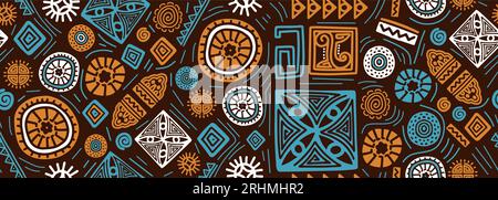 Hand drawn african seamless pattern, tribal motifs vector illustration. Mexican texture with retro doodle ornaments. Abstract decoration with traditio Stock Vector