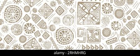 Hand drawn african seamless pattern, tribal motifs vector illustration. Mexican texture with retro doodle ornaments. Abstract decoration with traditio Stock Vector