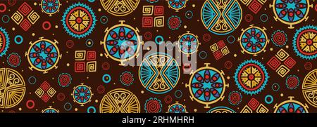 Flower abstract circle pattern, doodle ethnic tribal elements drawing. Repeat background handmade design, vector illustration for fashion textile prin Stock Vector