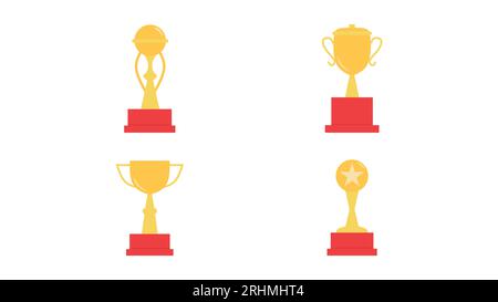 Four golden trophy cups isolated on white background. Stock Vector