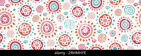 Hand drawn colorful circle drawing seamless pattern, vector ethnic pink pastel colors. Stock Vector