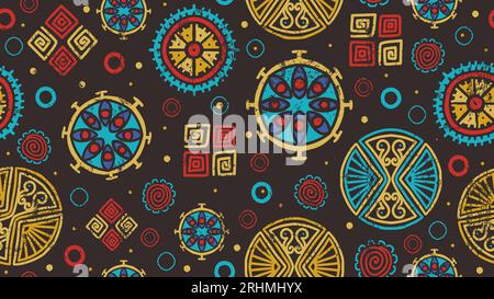 Decorative circle seamless pattern, Tribal vector drawing. Ethnic symbols colorful vintage handmade. Mandala geometric with doodle motifs, fashion tex Stock Vector