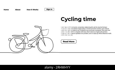 Ride a bike one line drawing of bicycle. Cycling time hand drawn minimalist landing page design. Vector illustration a cycle during leisure and hobby Stock Vector