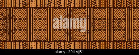 Seamless tribal pattern. Ethnic Handmade vector line. Horizontal stripes, aztec maya texture. Yellow and brown colors for your textiles. Vector illust Stock Vector