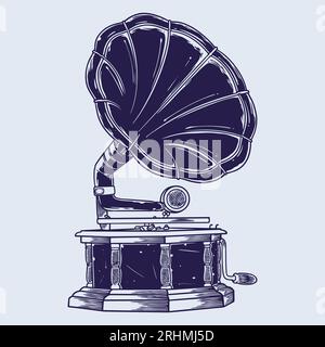 Vintage Phonograph - Antique Bronze Gramophone from the Past - Hand Drawing Sketch Stock Vector