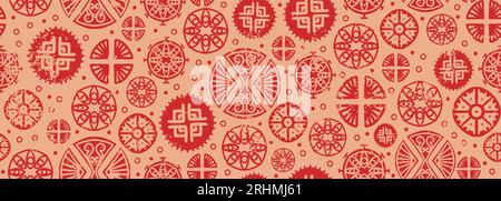 chinese pattern background. Vector image of seamless circle flower abstract texture, vintage art decoration design. Hand drawn natural geometric. Good Stock Vector