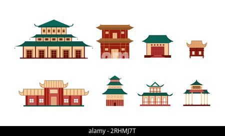 Chinese House Building Set in Colorful Stock Vector
