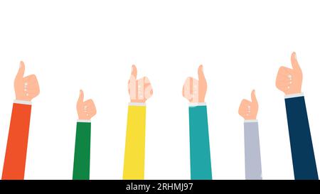Six diversity hand thumb up isolated on white background. Stock Vector