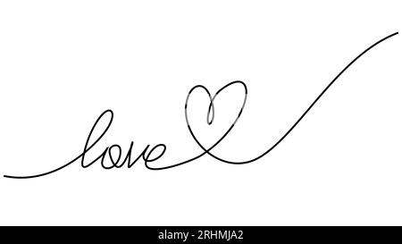 Love text with heart. Continuous one line drawing. Vector illustration minimalist. Stock Vector