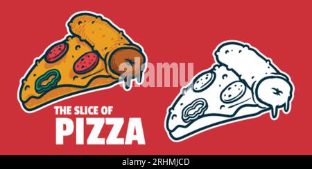 Pizza - Drawing vector illustration, black and white colors, simple doodle hand drawn Stock Vector
