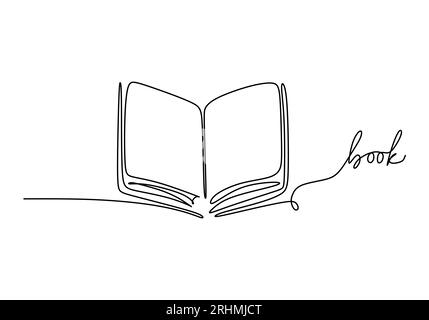 One line drawing, open book. Vector object illustration