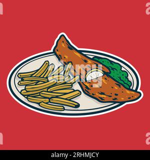 Fish and Chips - Cartoon style colorful vector illustration. Seafood icon concept isolated. Stock Vector