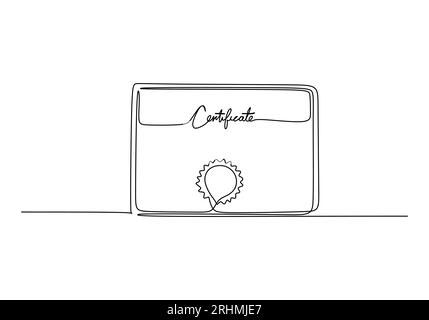 Certificate - School education object, one line drawing continuous design, vector illustration. Stock Vector