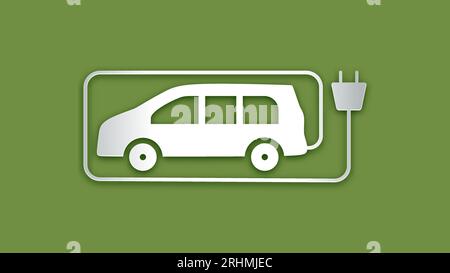 Eco car vector paper cut style. Vehicle with electric connecting battery. Art craft Technology modern origami design. Background concept for greeting Stock Vector