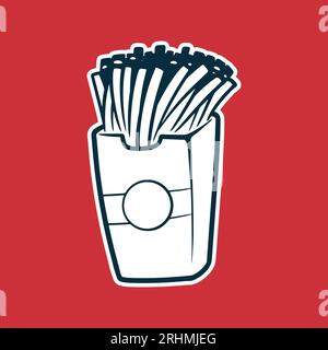 French Fries - Drawing vector illustration, black and white colors, simple doodle hand drawn Stock Vector