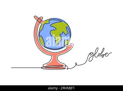 Globe - School education object, one line drawing continuous design, vector illustration. Stock Vector