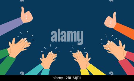 Two hand thumb up and four hands clapping isolated on blue background. Stock Vector