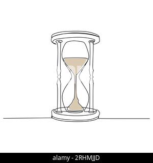 one line drawing continuous design of sand clock isolated on white background. Stock Vector