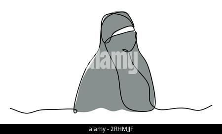 Niqab one line drawing, Islamic fashion continuous hand drawn vector art design. Stock Vector
