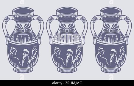 Black and White Ancient Greek Amphora Vector Illustration - Vintage Design Element Stock Vector