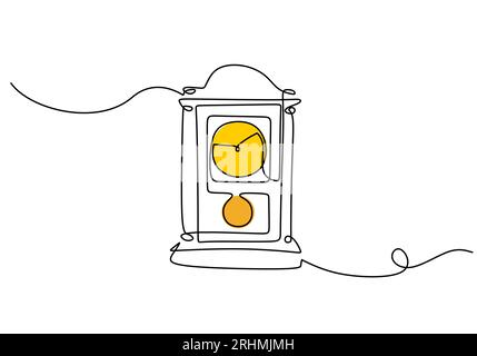 Wall clock - School education object, one line drawing continuous design, vector illustration. Stock Vector
