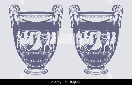 Pouring Black and White Oinochoe Vector Illustration - Ancient Greek Wine Jug Element Stock Vector