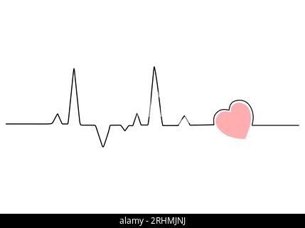 One continuous single line drawing of heart beat isolated on white background. Stock Vector
